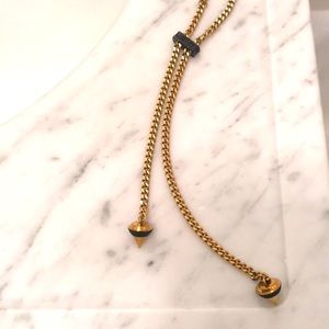 Long Lariat Gold and Black Crystal Slide Necklace